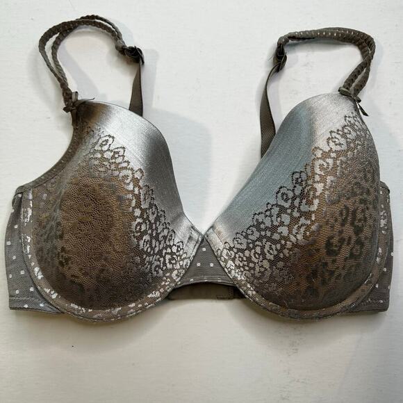 Wacoal padded underwire taupe shiny floral colored bra size 32D - Picture 1 of 8